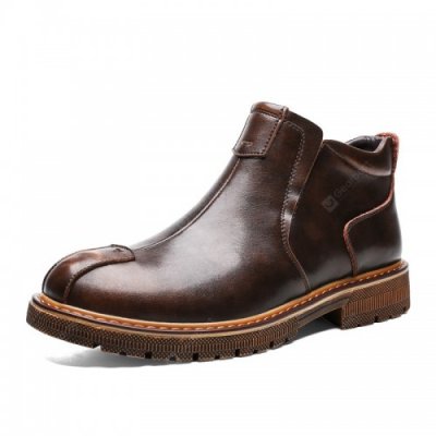 Winter High-top Casual Leather Boots British Chelsea Short Boots Tooling Plus Velvet Warm Cotton Shoes